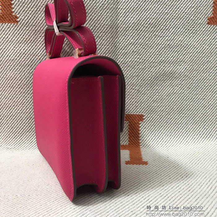 HERMES愛馬仕 H空姐包 進口原廠EP皮 頂級蜜蠟製作 街拍必備單品 玫紅金銀 單肩斜挎包  Ama1547